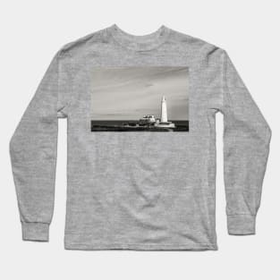 St Mary's lighthouse Whitley bay - Sepia Long Sleeve T-Shirt